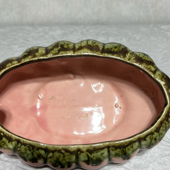 Set of 2 vintage drip glaze oval planters pink/ green  and blue/black - Picture 7 of 12
